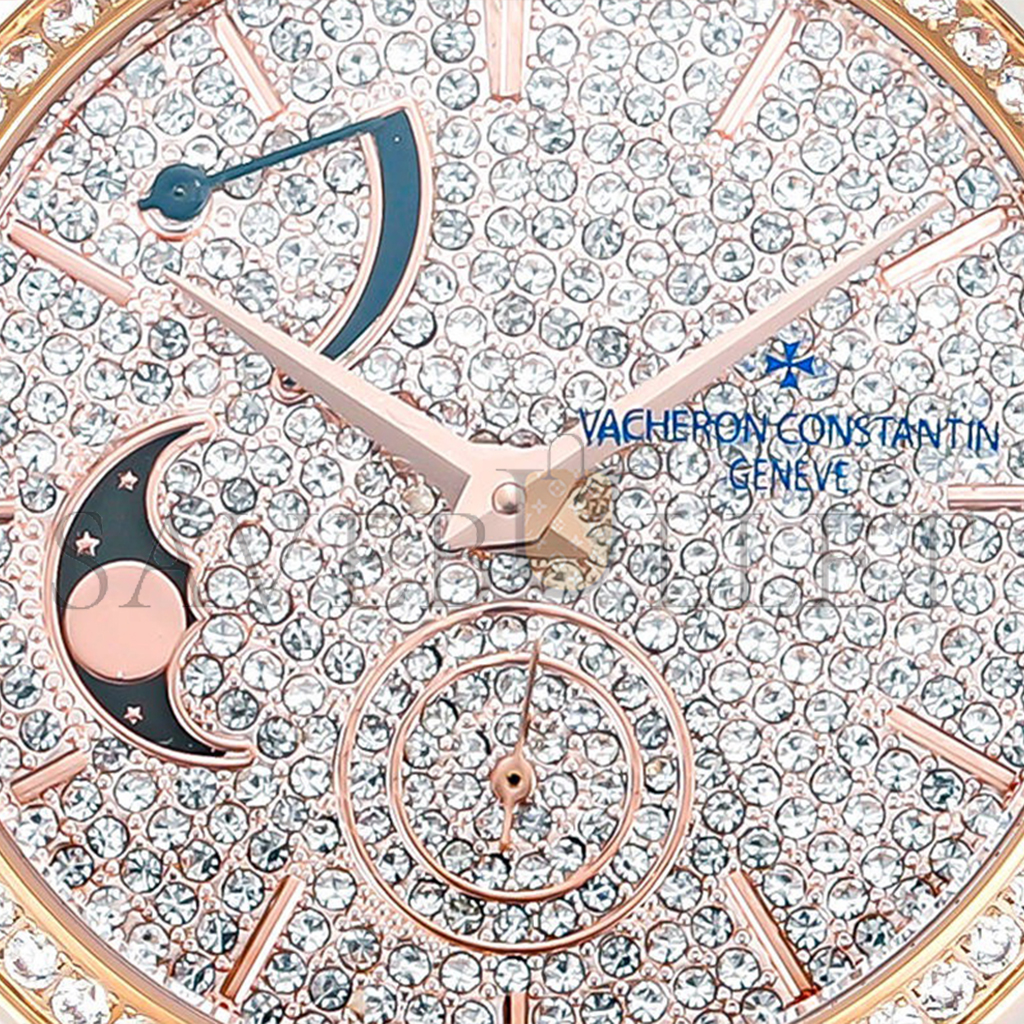 VACHERON CONSTANTIN TRADITIONELLE MOON PHASE DIAMOND PAVED DIAL IN PINK GOLD WATCH 7006T/000G